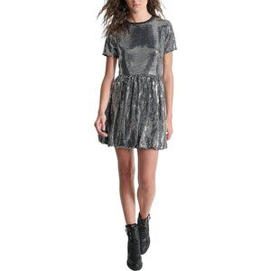 DKNY Womens Sequined Metallic Cocktail And Party Dress Silver Size XL MSRP $179